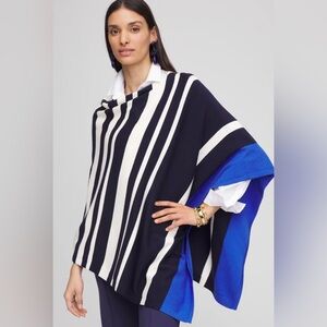 NWT Striped Navy and Blue Women's Sweater Poncho